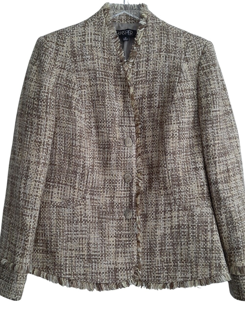 Kasper Wool Blend Fringe Trim Blazer 12